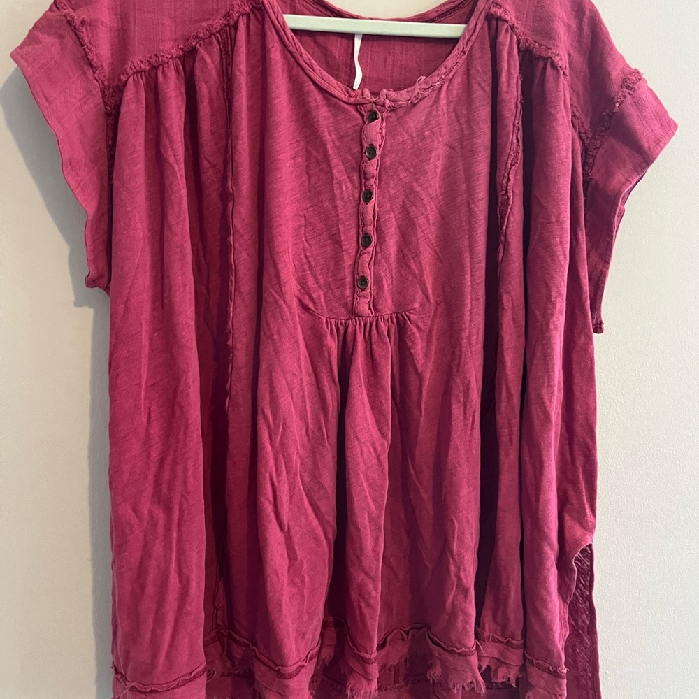 Free People Women's Pink Button-Down Top size large